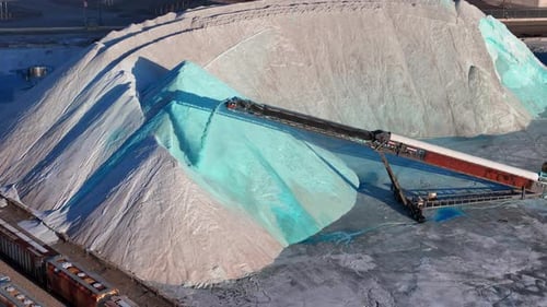 Industrial Salt Stockpile and Conveyor from Above