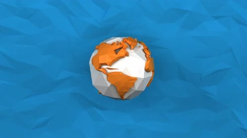 Abstract Low Poly Globe Rotation on Blue Background