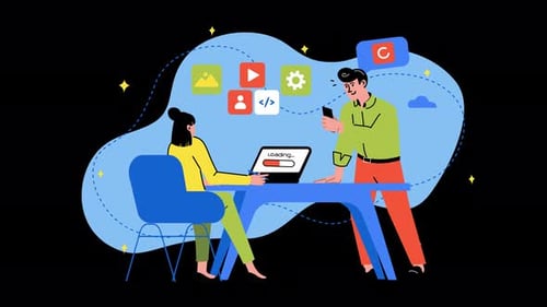 People working with technology and devices in a modern setting