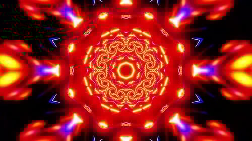Vibrant kaleidoscope of red and gold energy pulsates dynamically