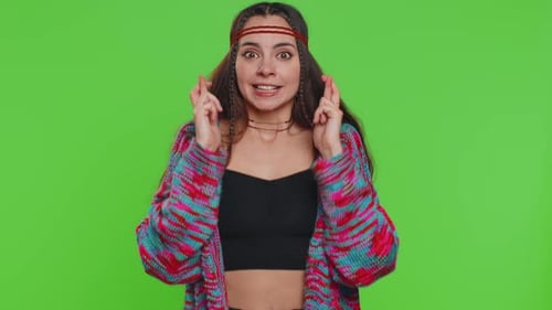 Excited Woman Celebrating Good Luck on Green Screen
