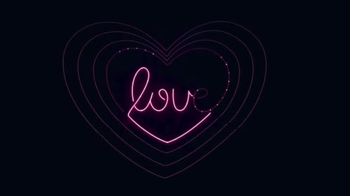 Animated Neon Love Heart and Text Reveal