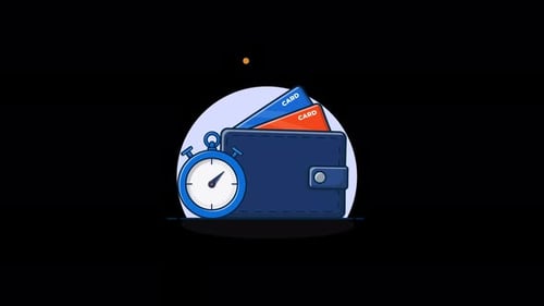 Wallet with Bank Card and Stopwatch. Fast Payment Concept Animation Video - Transparent