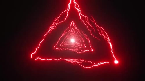 Dynamic red lightning tunnel vortex motion background, electric energy flow