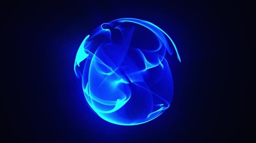 Glowing rotating particle neon blue 3d sphere in the Universe. Virtual assistant animation.