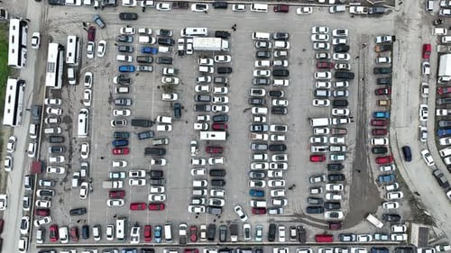 aerial view of cars in the parking lot