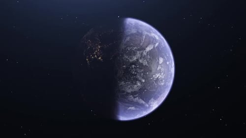 Rotating Planet Earth with Visible City Lights from Space