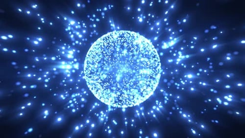 Abstract Blue Particle Sphere with Glowing Light Rays