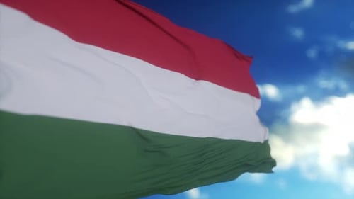 Realistic Hungary Flag Waving in Blue Sky