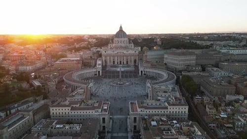 Aerial View of St. Peter's Basilica in Vatican City and the City of Rome Italy