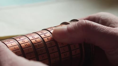 Hands Rotating Cryptex Puzzle, Tense Code Breaking and Secret Unlock Attempt