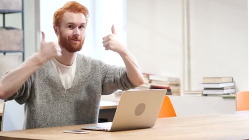 Thumbs Up By Man at Work Both Hands
