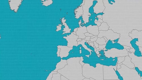 Flat Design Animated World Map Zoom and Country Name Reveal