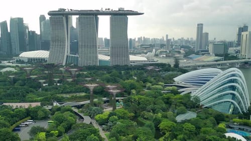 Aerial drone view of Singapore Marina Bay, beautiful panoramic view of Singapore Marina Bay