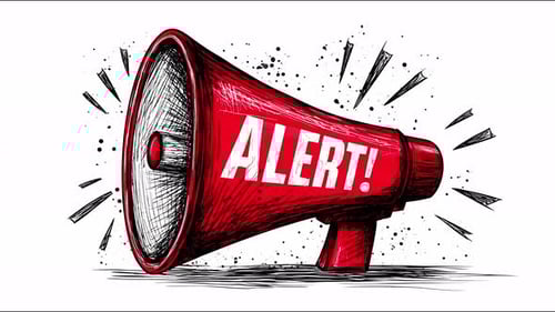 Loop de alerta sonoro de megafone vermelho animado em fundo branco