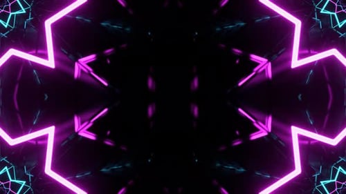 Cyan And Pink Geometric Neon Abstraction In Mirror Kaleidoscope Style Background Vj Loop In 4K