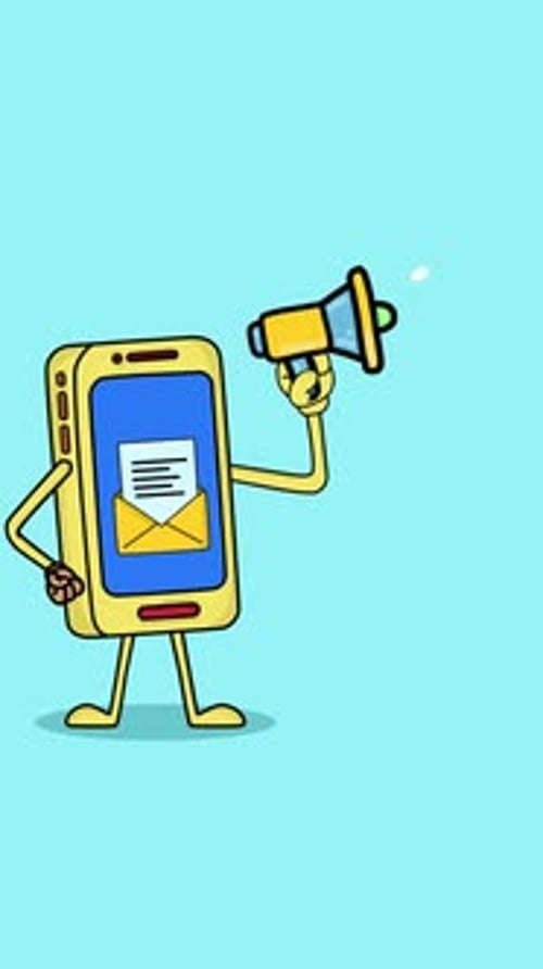 Animated Cartoon Smartphone Character with Megaphone for Communication