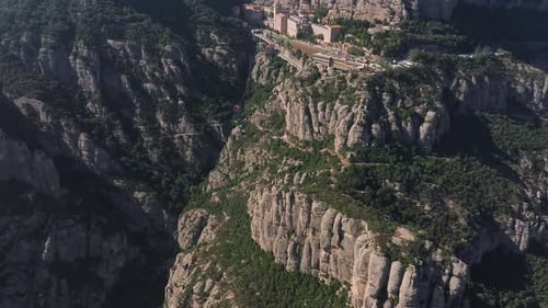 Aerial View of the Benedict Church Abbey of Monserrat From Barcelona Spain