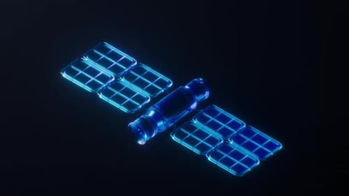 Loop animation of artificial satellite with dark neon light effect