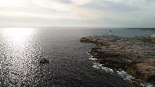 Aerial View of a Lobster Fishing Boat in the Bay Peggy's Cove Canada