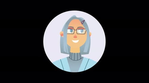 Stylized portrait of a person with glasses and blue hair