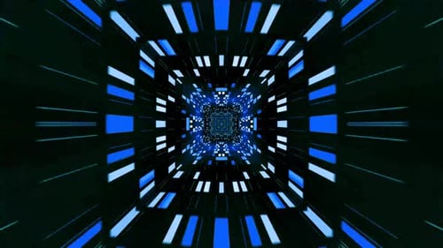 Futuristic Digital Tunnel Loop Background with Glowing Blue Lights