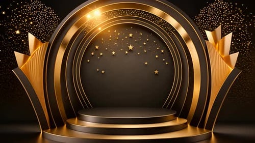 Luxury Awards Stage Podium with Golden Arch and Shimmering Stars