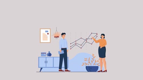 Flat Design Business People Discussing Data Chart