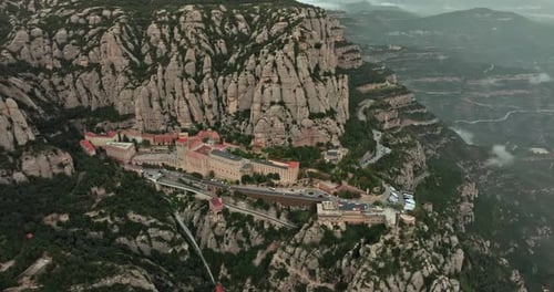 Aerial View of the Monastery on Mount Montserrat Near Barcelona