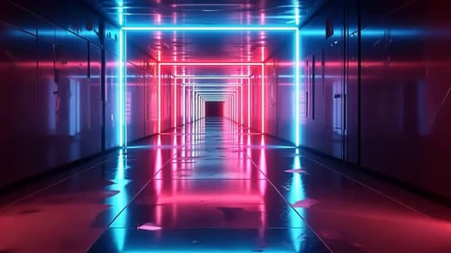 Neon corridor, futuristic hallway