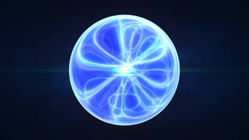 Smooth blue energy orb glowing with central light, surrounded by abstract translucent plasma