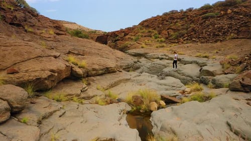 Tourist Walks in Deserted Volcanic Ravine Near to Famous Place Arco De Tajao Tenerife