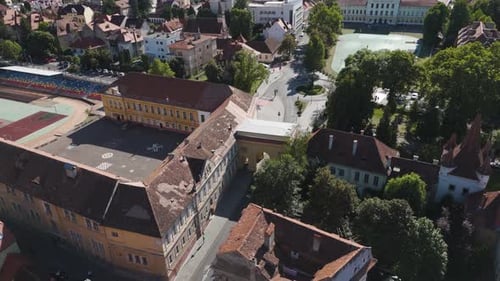 Aerial View of Historic European Architecture and City Town Square