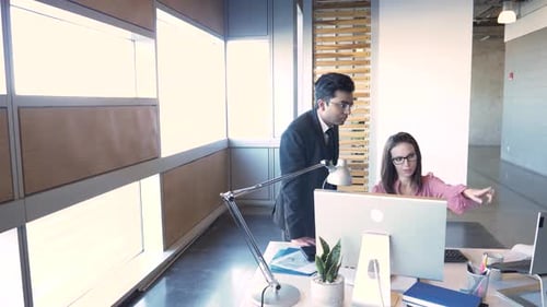 Business People Meeting Talking at Laptop at Office Desk 3034 Years