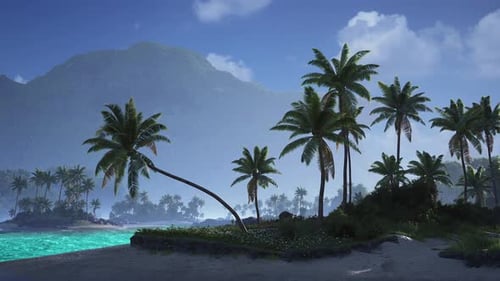 Tropical Beach Scene with Moving Clouds and Ocean Waves