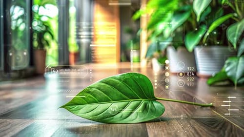 Green Leaf Showing Sustainability and Technological Innovation in Smart Home