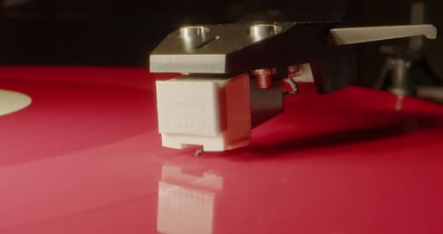 Close Up of Record Player Needle on Vinyl