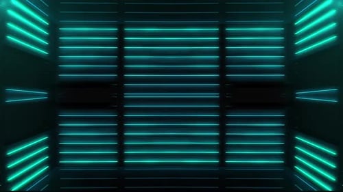 Dynamische Neonlichter pulsieren in einem futuristischen Tunnel und sorgen für ein immersives Erlebnis