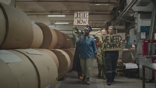 Female Employees Having Industrial Strike at Factory