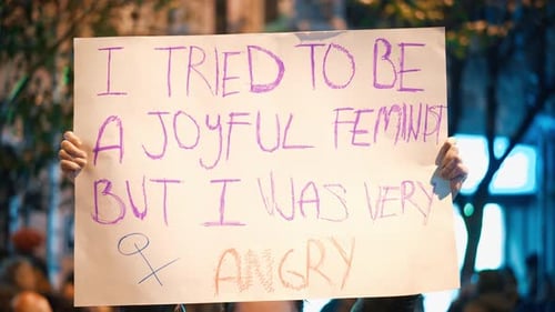 Woman Hold Feminists Banner Feminism Placard Demonstration Girl Power Protest