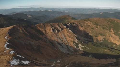 Snow Way at Mountain Top Aerial Nobody Nature Landscape Brown Burnt Grass Fir Forest Mount Hill