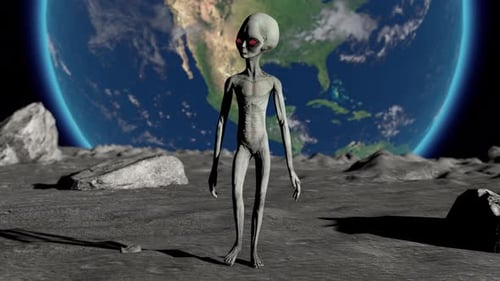 Scary Gray Alien Walking on the Surface of the