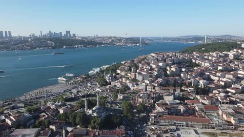 beauties of Istanbul with its sea, ferry, bridge