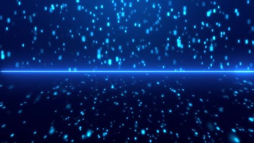 Dynamic Data Rainfall: Neon Blue Particles in a Cyber Space with Elegant Motion