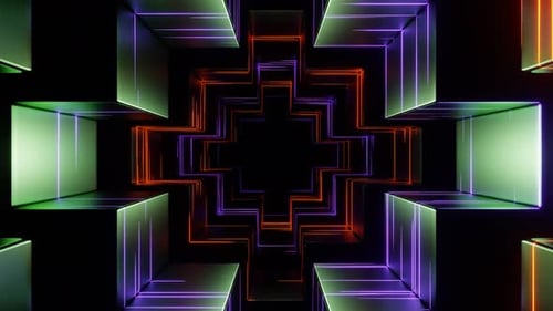 Green And Purple And Orange Futuristic Dark Neon Tunnel Background Vj Loop In 4K