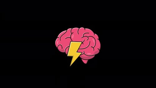 Animated Brain with Thunder. Brainstorming Concept Video - Transparent