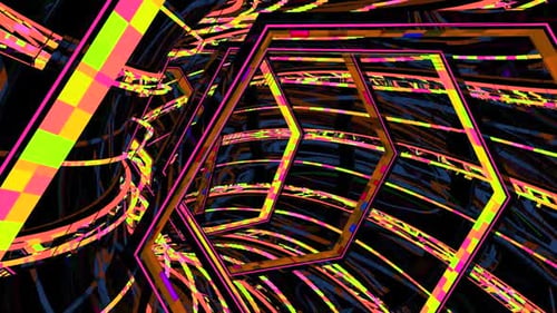 Futuristic Curved Tunnel With Dark Hexagonal