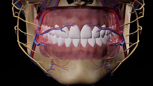 3D Human Jaw Anatomy with Nerves and Blood Vessels Medical Animation