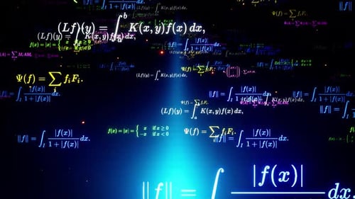 Neon Glowing Scientific Equations Digital Background Animation