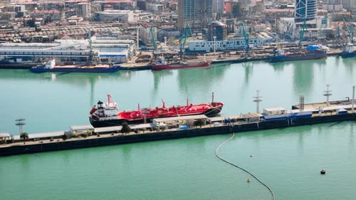 LPG Vessel Stationed at Coastal Port Terminal